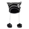 Y2K Japan Designer Handmade Pentagram Wool Beanie Hat Ladies Autumn Spring Warm Cat Ear Knit Stripe Beanie Cap with Pompom 4