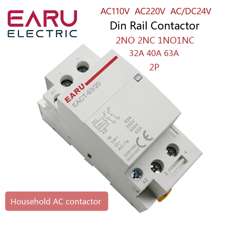 Contator Modular do Agregado Familiar do Trilho do Ruído Controlador do Interruptor Casa Esperta Hotel 2p 3263a C.a. 110v 220v 50hz 60hz 2no 2nc 1no 1nc