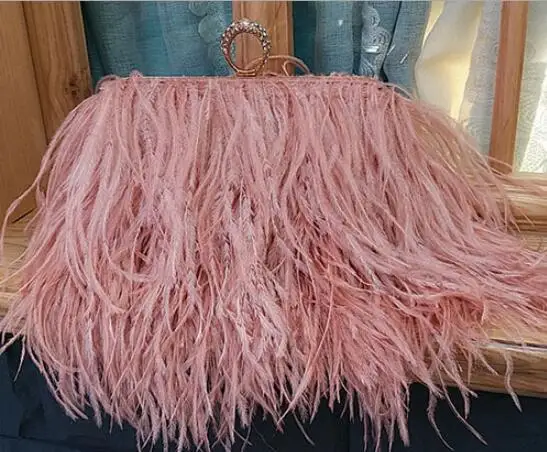 2022 Luxury Ostrich Feather Party Evening Clutch Bag Women Wedding Purses and Handbags Small Shoulder Chain Bag Designer Bag 