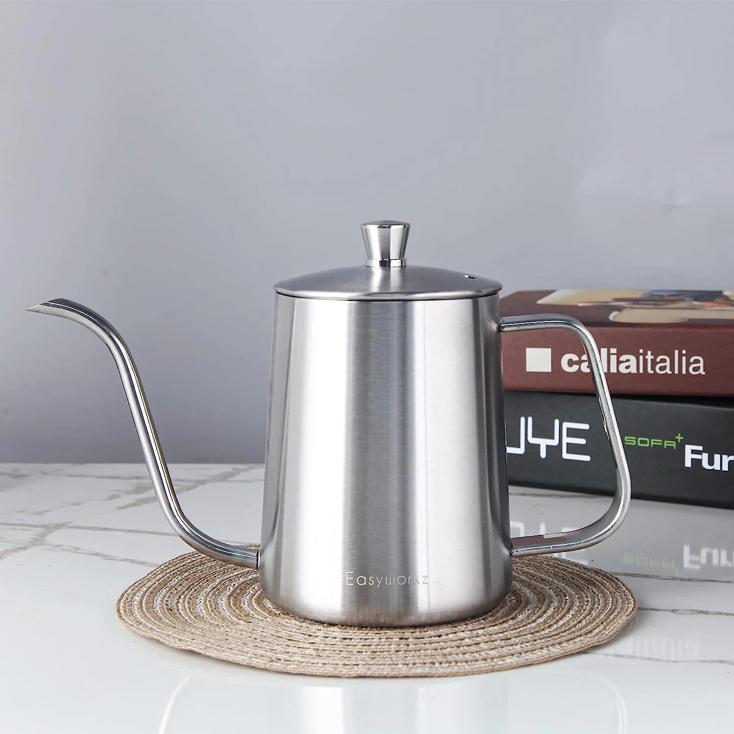 600ml Koffiepot Koffieketel Met Zwanenhals, Roestvrijstalen Waterkoker, Houten Handvat, Hand Drip Koffie Thee Pot Met Lange Smalle Tuit (Color : White