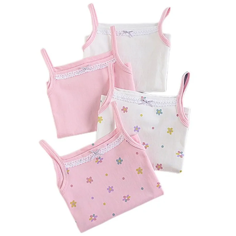 4pcs Girl Cotton Tanks Yellow Pink Purple Floral Design Kids Singlet Quality Undershirt Soft Breathable Tank Tops for Baby Girl