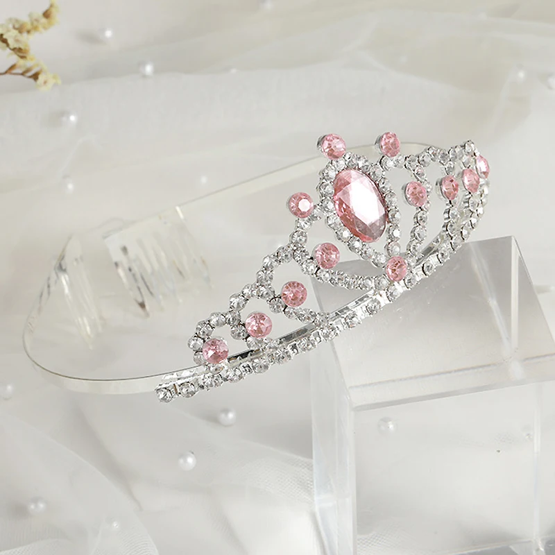 Purple Pink Blue Crystal Princess Tiara Comb Headband Wedding Bridal Crown Girls Hair Jewelry Accessories