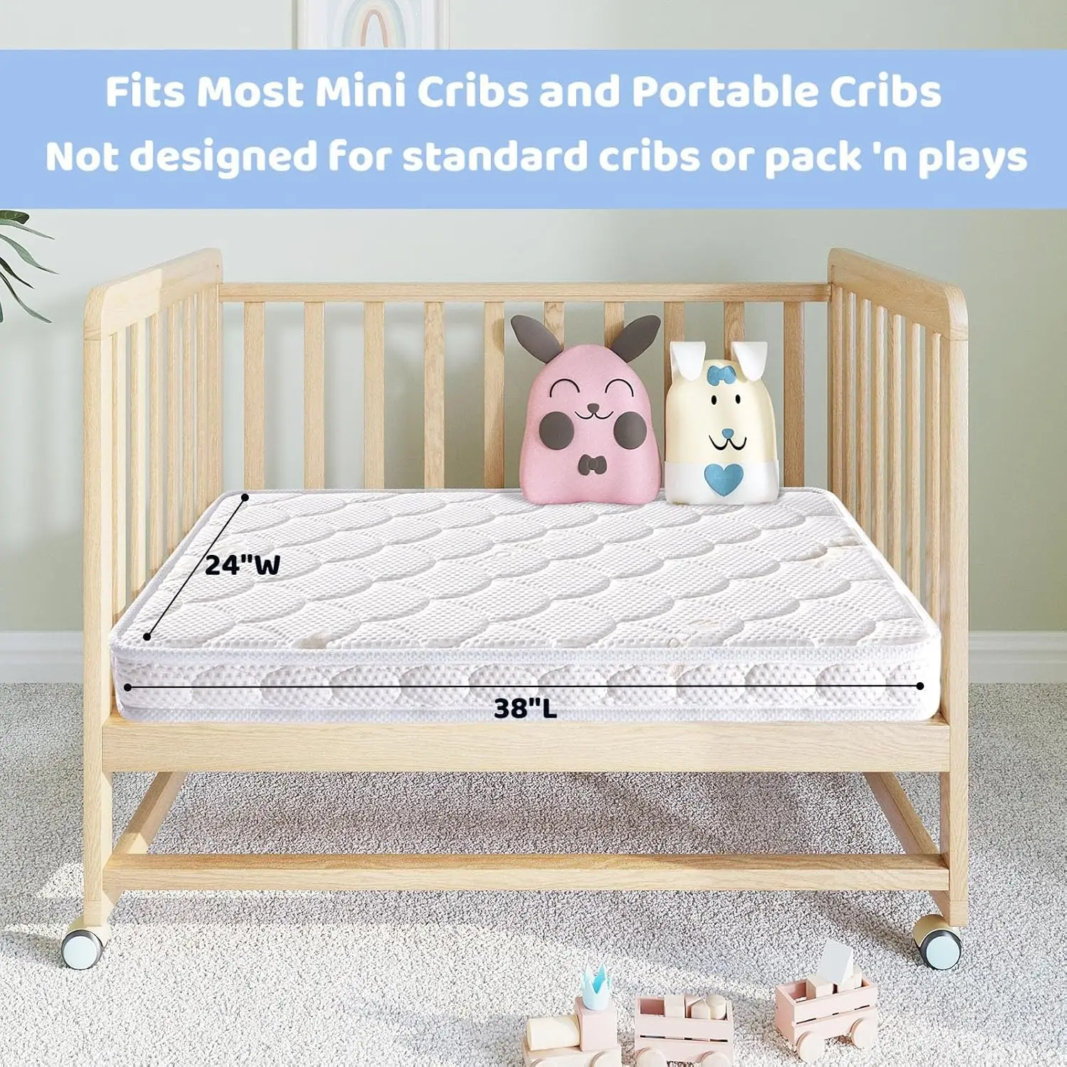 38x24 Inch Mini Crib Mattress-Dual-Sided Firm Support, Breathable Foam, Quiet & Odorless