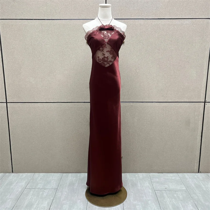 Women's dress New lace patchwork suspender long dresses for summer 2025 Sexy backless party dresses sleeveless Evening dresses 3