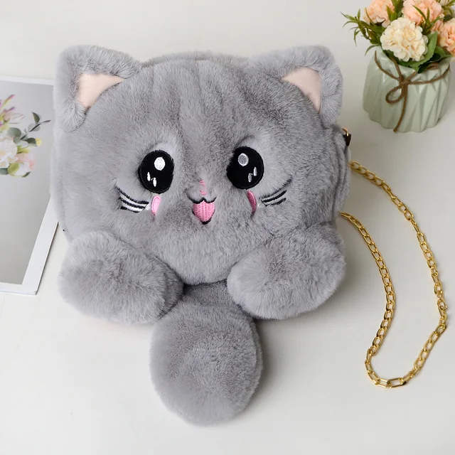 New plush cat handbag fashion cute faux fur women s shoulder bag cartoon cat gift