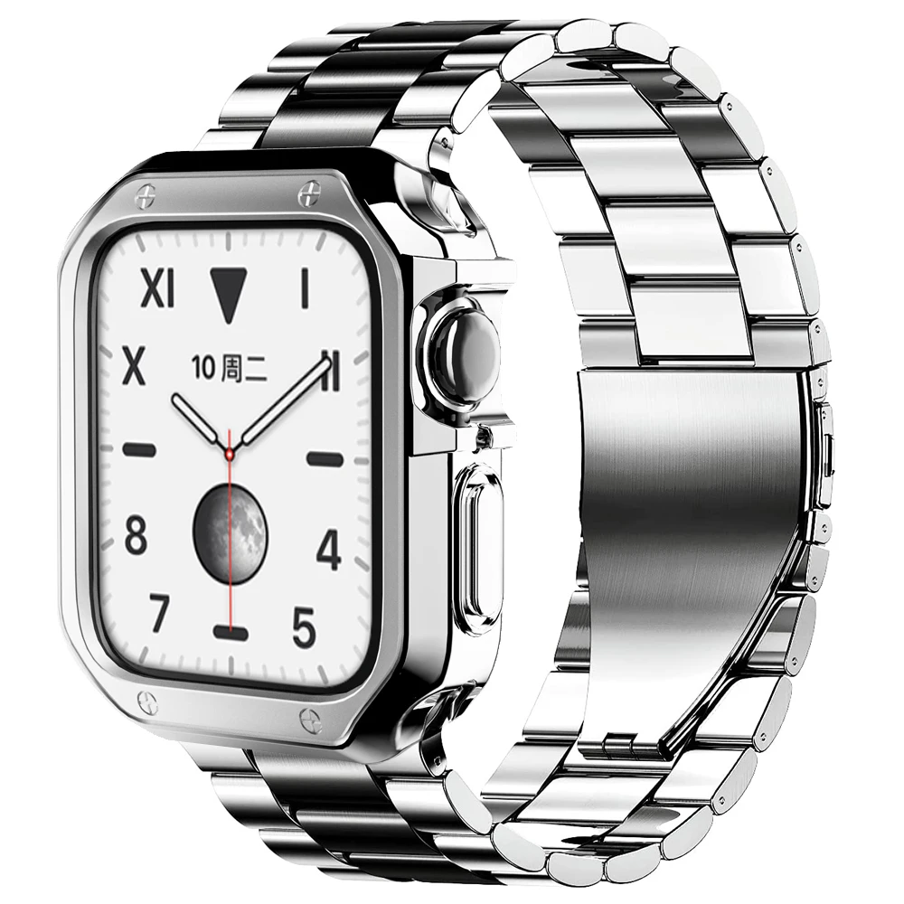 Sleek Stainless Steel Watch Strap with Soft TPU Protective Case