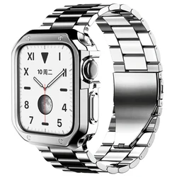 Sleek Stainless Steel Watch Strap with Soft TPU Protective Case - 41mm (Silver black)