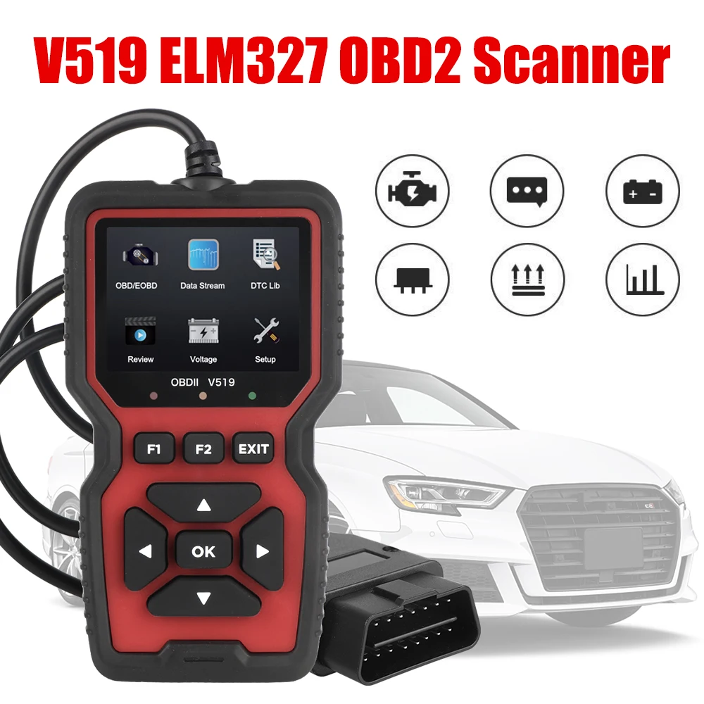 

12V V519 ELM327 OBD2 Scanner OBDII Car Diagnostic Tools Code Reader Instrument Ignition Battery Tester Detector Auto Accessories