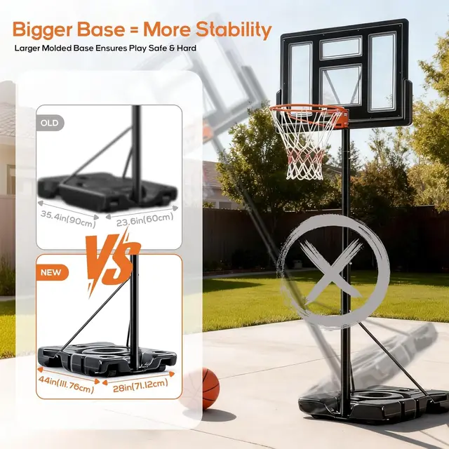 Adjustable Portable Basketball Hoop, 6.1-10ft, Shatterproof Backboard, Fillable Base for Pool/Backyard/Driveway