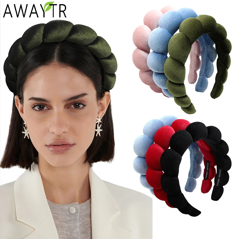 Large Wide Velvet Twist Sponge Headband Padded Hair Hoops Hairbands for Women Girl Wavy Braided Headbands Hair Accessories mildsown toddler baby girl headbands 5pcs set print bowknot 3d flower hairbands elastic soft headwear hair accessories