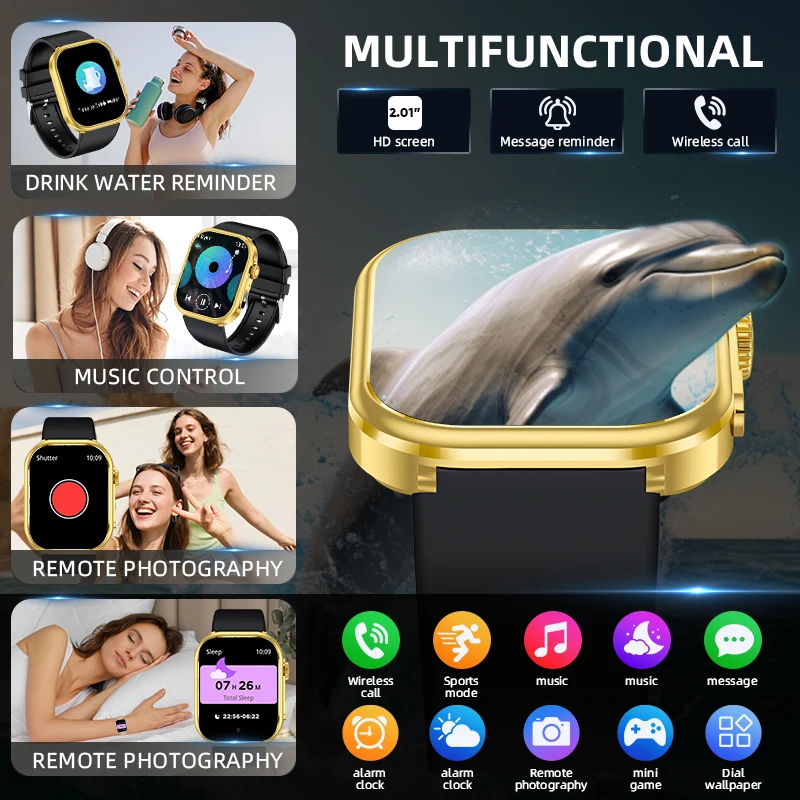 LIGE Smart Watch Men Women Flashlight 2.01” HD Display AI Voice Bluetooth Call Sports Watches Health Monitor Smartwatch Men New