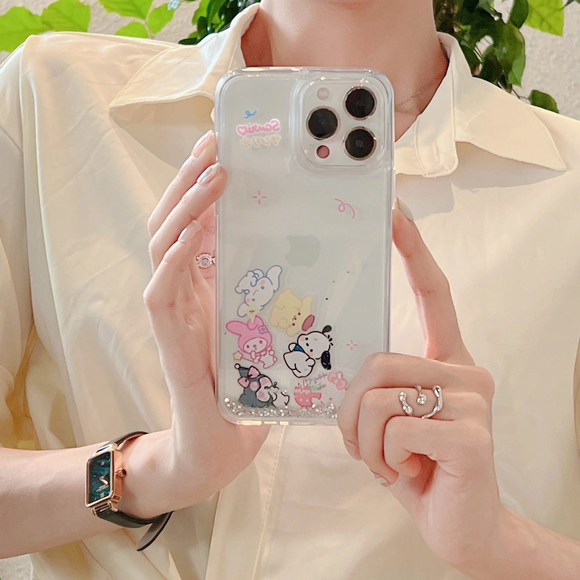 Sanrio – coque arrière scintillante pour iPhone, compatible modèles 14, 13, 12, 11 Pro Max, XR, XS MAX, X, 14Pro