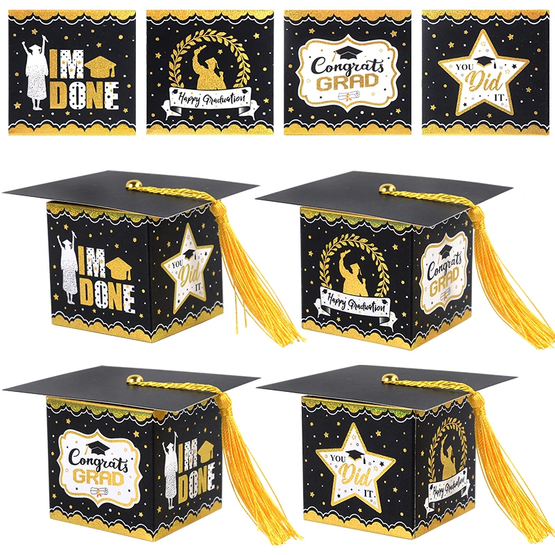 5/10Pcs Bachelor Hat Cap Candy Box Graduation Cookie Gift Packaging Boxes Bag 2023 Grad Congratulation Party Favors Supplies  1