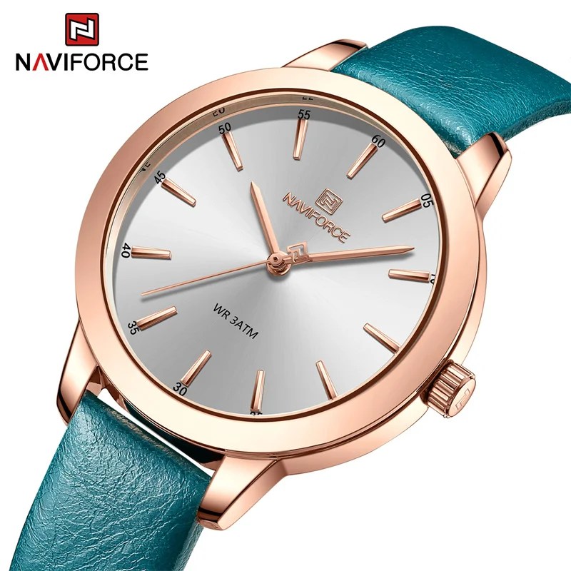 

NAVIFORCE Модные женские наручные часы 2022 кожаный ремешок Повседневное платье Дамские водонепроницаемые кварцевые наручные часы Relogio Feminino