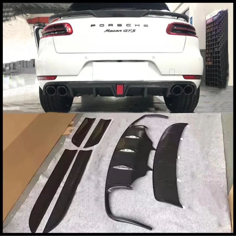 

Передняя губа заднего диффузора из углеродного волокна для Porsche Macan 2014, 2015, 2016, 2017, комплект накладок на боковые двери, установка спойлера
