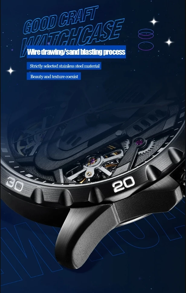 AILANG Herren Luxus Automatik-Mechanische Uhr mit Hohldesign, Doppel-Pendel, Fliehendem Schwungrad, Mondphase und Leuchtzeigern - Armbanduhr für Männer – Detail 8