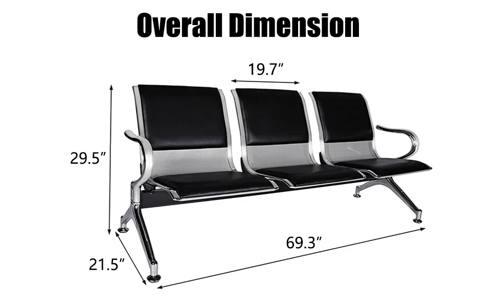 Description Picture 6 of itemReception Bench, PU Leather, Guest Reception Waiting Room Bench Suitable for Airport, Bank, Hospital, Waiting Sitting Chair