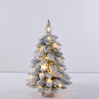 Christmas Tree Tabletop Figurine Snow Flocked with LED Lights Home Table Desk Decor Warm Christmas Gift Ornament  Artificial