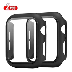 Premium Tempered Glass Screen Protector with Case for Apple Watch - 2-Pack (Black  Black)