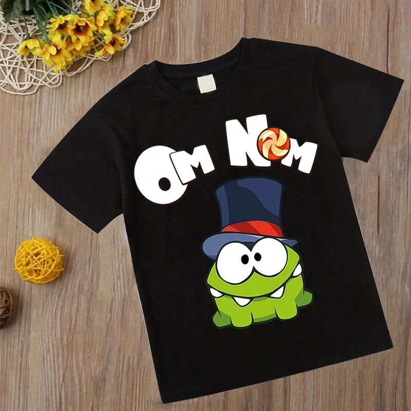 Fashion Game Om Nom T Shirt Summer O-neck Tshirt Cut The Rope Tees For Baby Boys Kids Casual Cartoon Tops Girls Frog Clothing 6