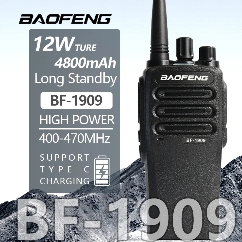 BaoFeng BF-1909 Walkie Talkie 1/2PCS 12W High Power UHF 400-470mhz Type C Charging Long Range Transmitter Portable Two Way Radio 2