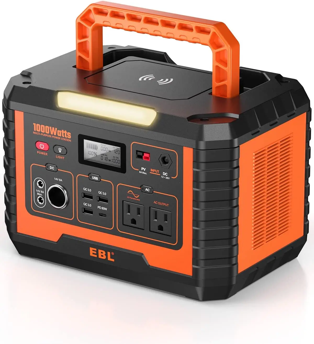 

EBL Portable Power Station 1000W, Camping Solar Generator 270000mAh with 110V AC Outlet, PD 60W Fast Charging