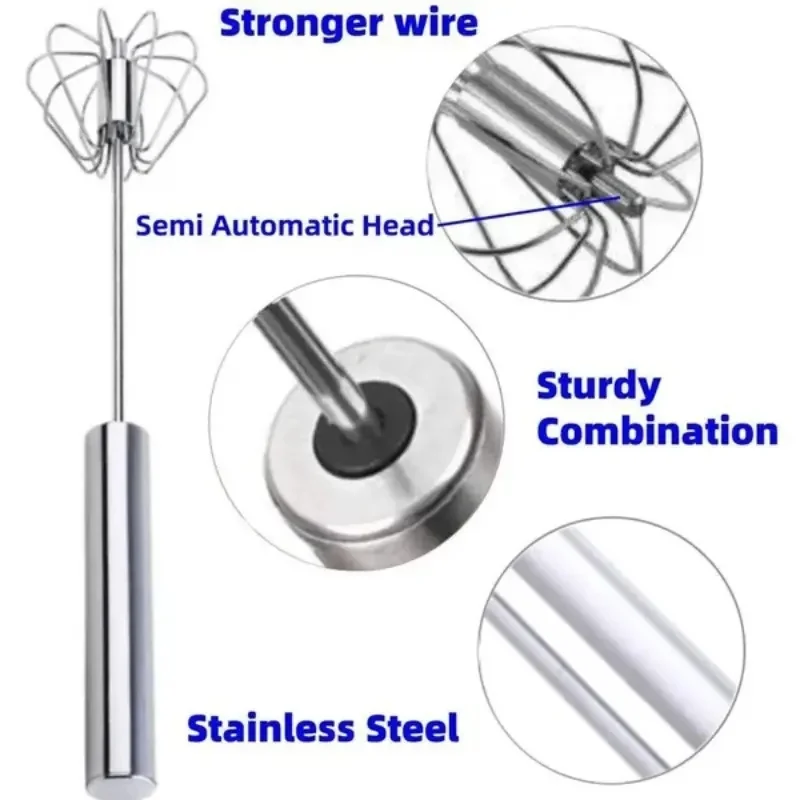 Household Stainless Steel Semi-automatic Egg Beater Press And Rotate Manual Egg Beater Cream Handheld Whipping Tool egg beater