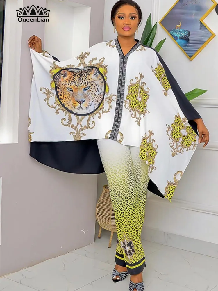 2023 Oversize Top New Design African Bat Sleeve Jacket With Pants For Lady (BWTZ88#)