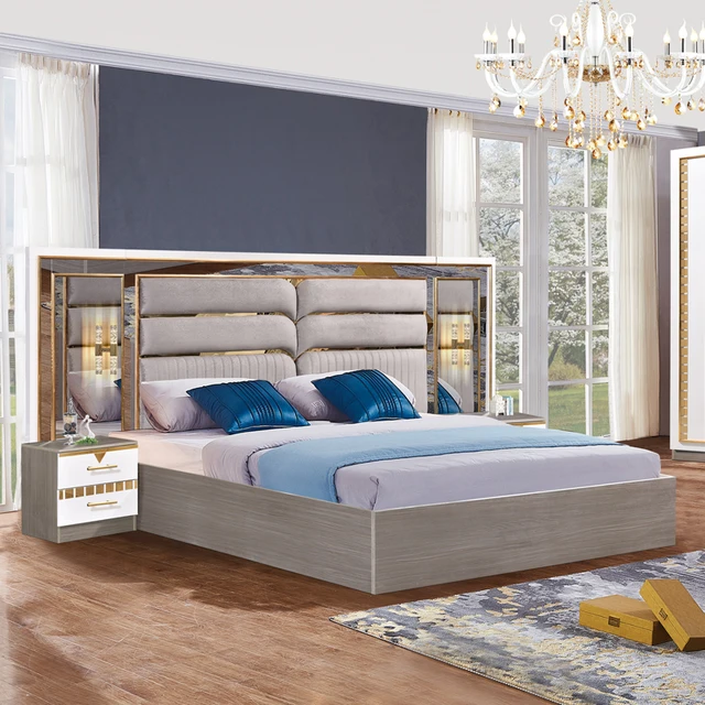 2020 Hot Sale Classic Design King Double Bed Set Wooden Home Furniture Deluxe Full Master Bedroom Set 2