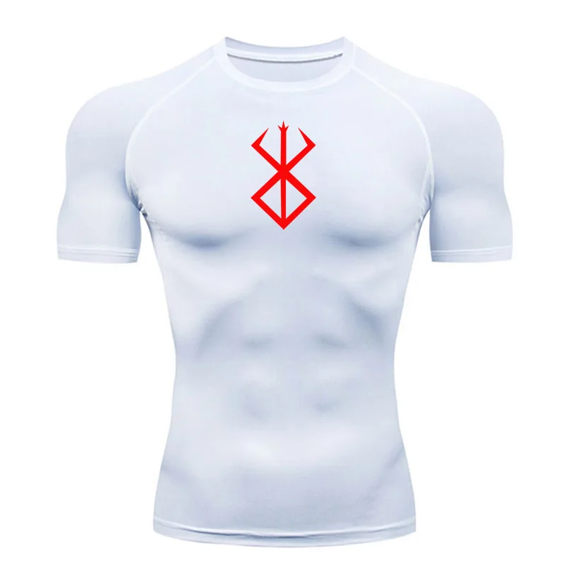 thumbnail image 1 of Camiseta de verano para correr para hombre, camiseta de compresión de manga corta, camiseta deportiva para gimnasio, ropa deportiva transpirable de secado rápido blanca y negra para MMA, 1 of 4