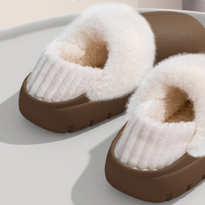 Waterproof Thick Bottom Cotton Slippers Women Comfortabel Detachable Insole Plush Slides Woman Non Slip Warm Home Slippers