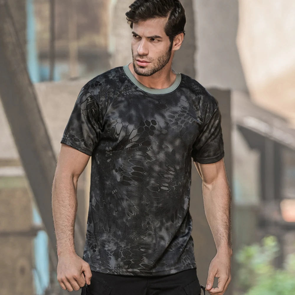 Combat Shirts Outdoor Sports Men T-Shirts Camouflage Quick Dry O Neck Short Sleeve Tops Shirt Military Army Camo Hiking Hunting T Shirt