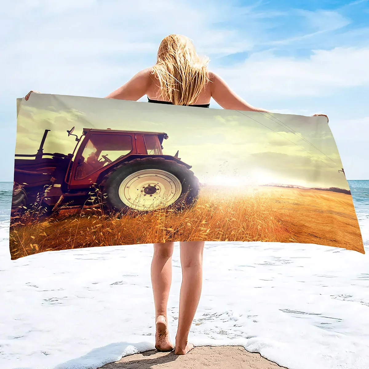 Microfiber Tractor Beach Towel Sand Free Agricultural Vehicle Beach Towels Oversized Quick Dry Soft Bath Towels for Sports