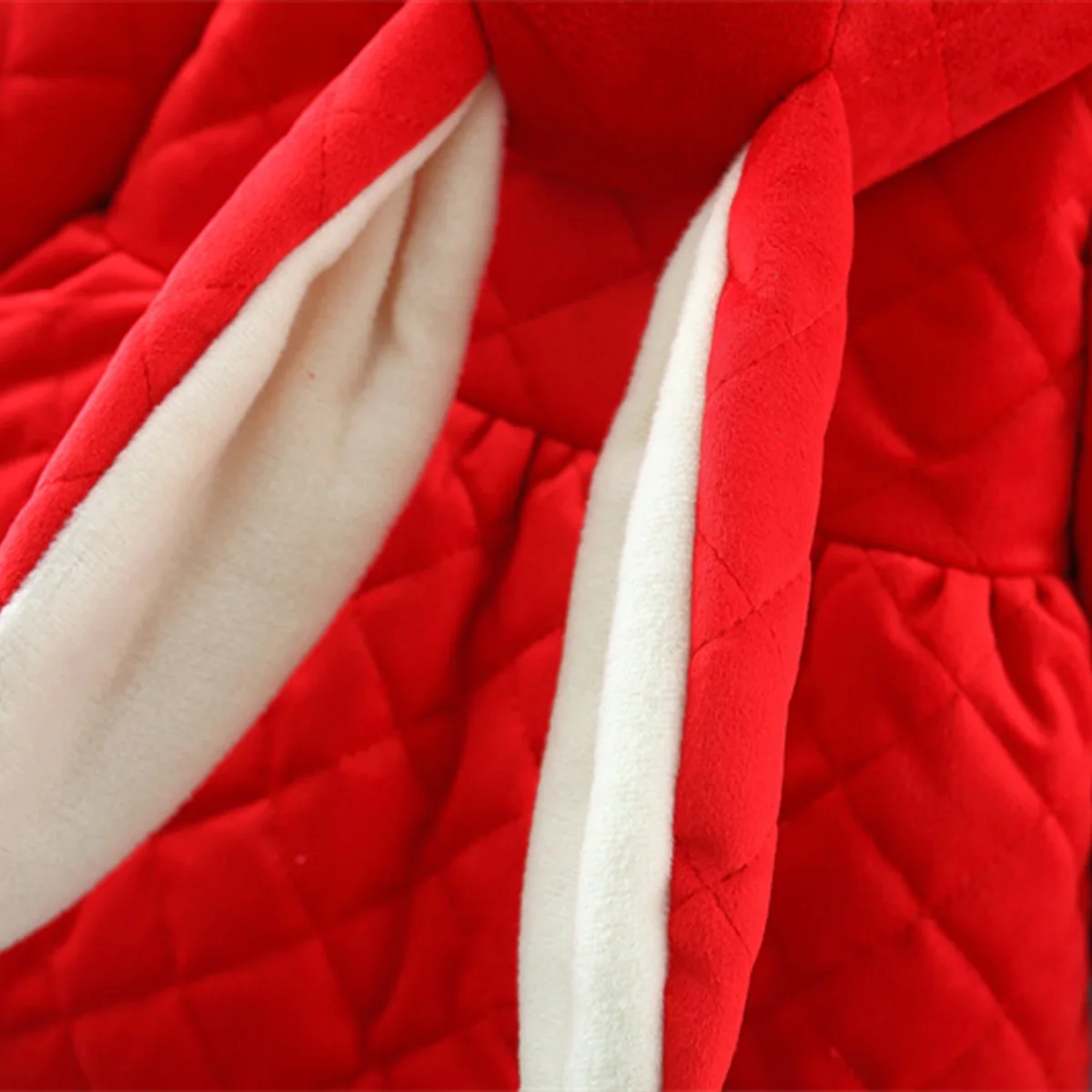 Winter New Girls' Long Sleeved Plus Plush Thick Hooded Long Ear Two Pocket Single Breasted Jacket+Rabbit Accessories