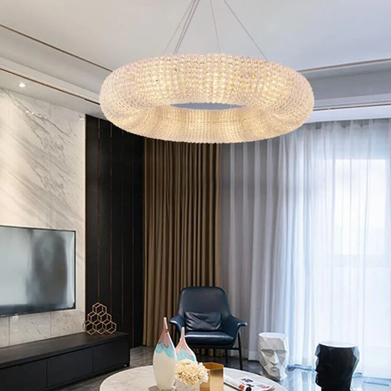 

Manggic Lighting Luxury Crystal Nordic Simple Lampr Ring LED Modern hotel Engineering Decorative Light Living Room Chandelier