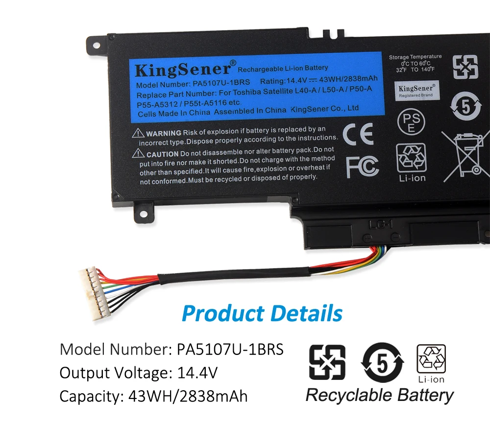 KingSener-Bateria para Toshiba Satellite, PA5107U, PA5107U-1BRS, L45,