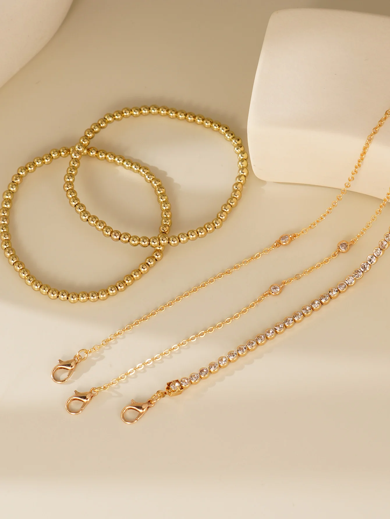 5pcs Minimalist Glass Copper Bead Chain Stacked Elastic Bracelet for Women