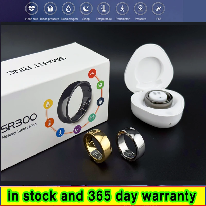 Slimme Ring, Hartslag Lichaamstemperatuur Slaapmonitoring IPX8 Waterdichte Stapregistratie Sportgezondheidstracker met Oplaadetui, APP Bluetooth Multifunctionele (NEE 17