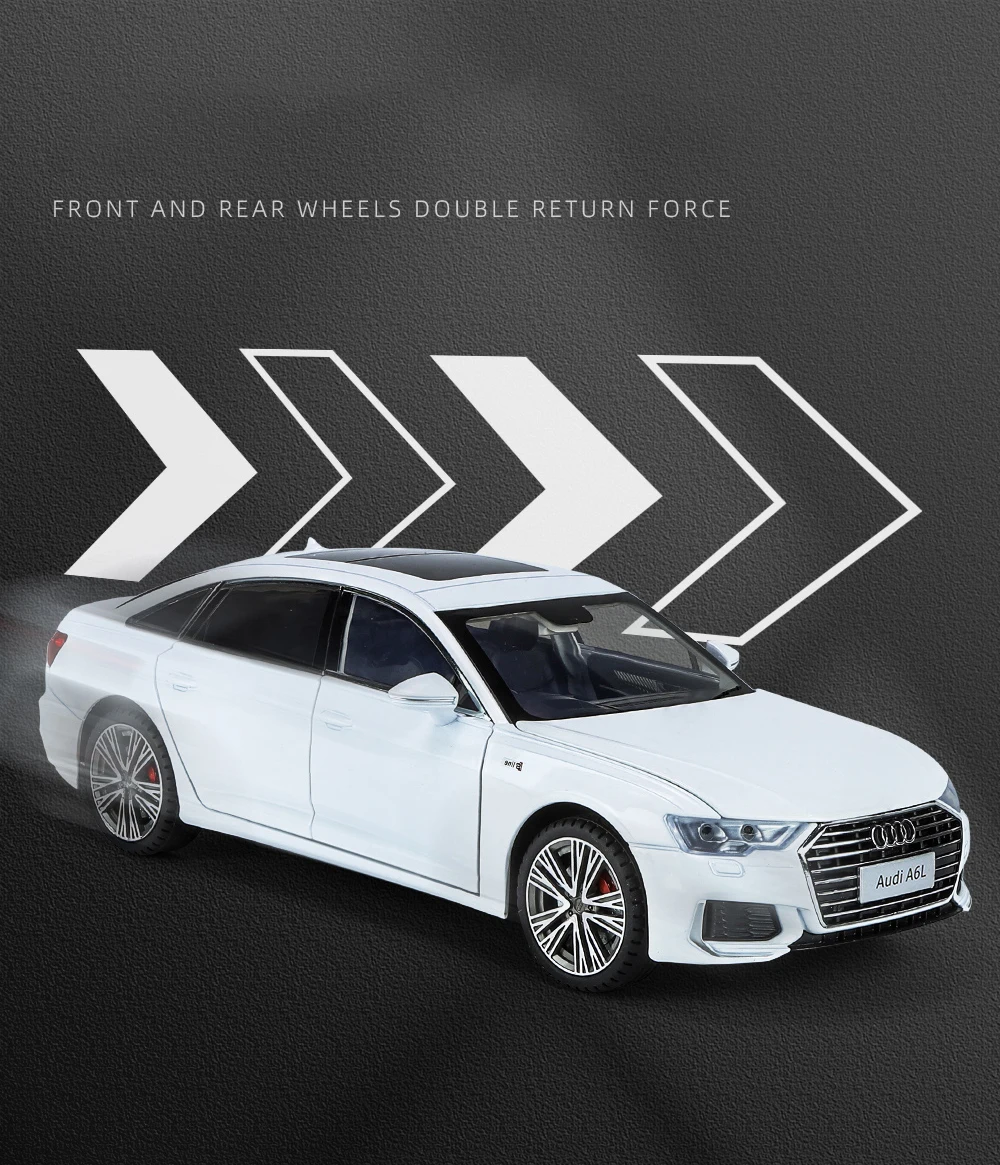 1:18 Audi A6 Limousine Alloy Die Cast Toy Car Model Sound And Light Pull Back Toy Collectibles