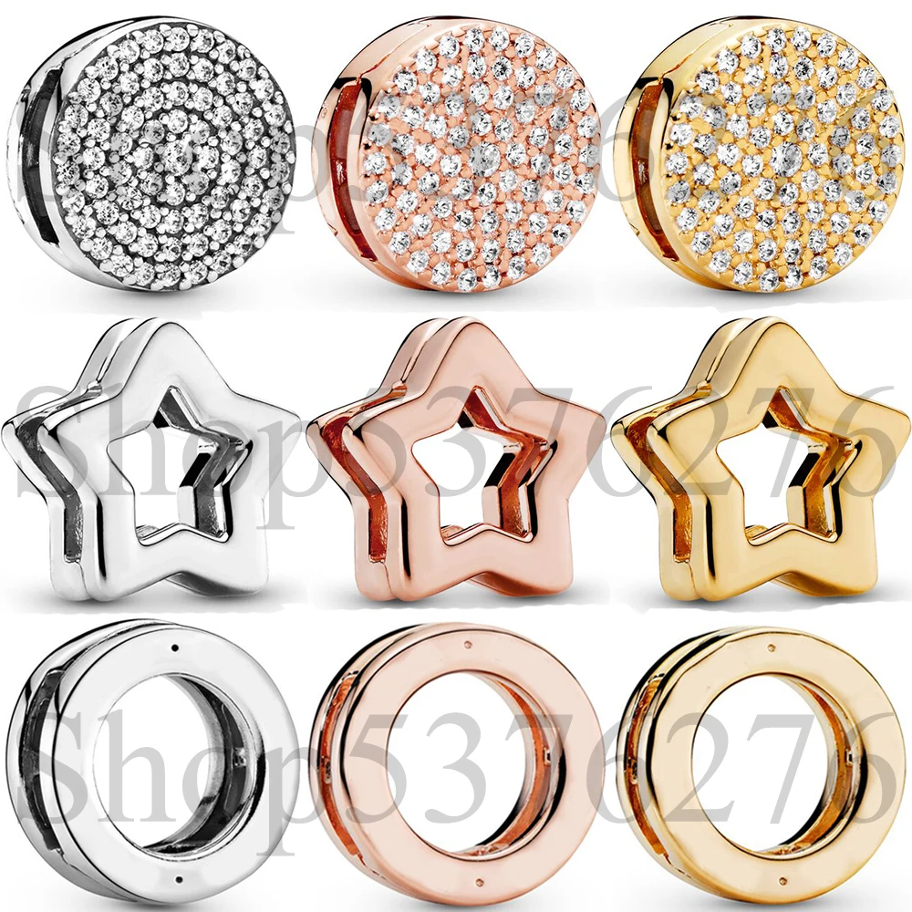 925 Sterling Silver Bead Reflexions Round Pave Logo Circle Clip Charm Fit Pandora Women Reflexion Series Bracciale Gioielli Fai Da Te