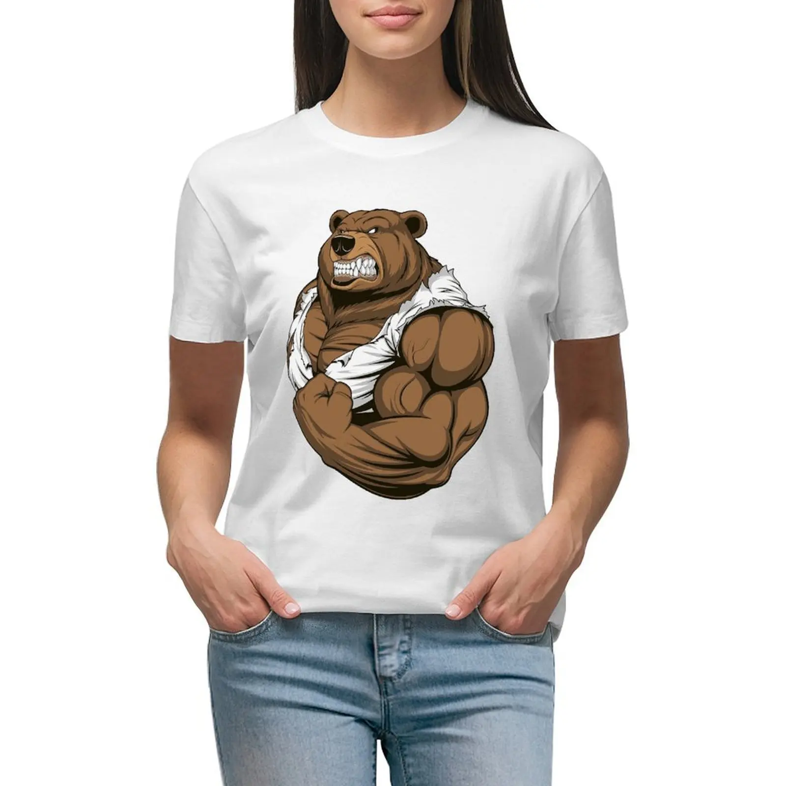 

Bodybuilding bear T-shirt animal print shirt for girls summer clothes plus size tops new edition t shirts for Women