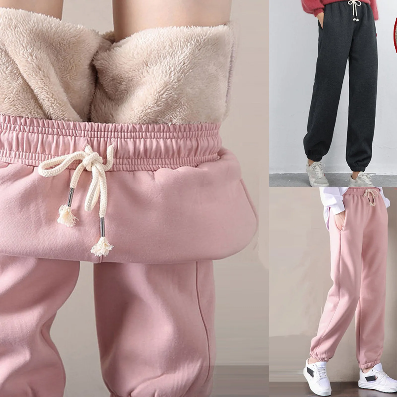 Solid Velvet Sweatpants Womens Casual Plush Thermal Winter Trousers Pink Sportwear High Waist Cargo Pants Y2k Leggings Female y2k leggings jeans women velvet thicken warm pencil pants casual high waist female korean thermal straight skinny denim trousers