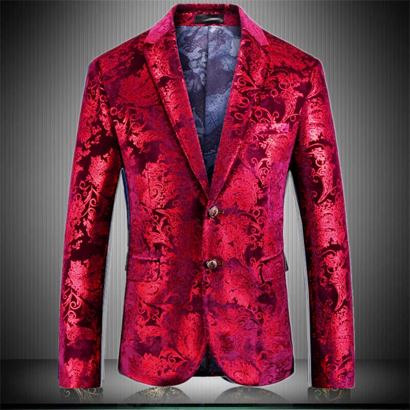 Brand New Tide Mens Fashion Print Blazer Design Plus Size Hip Hot Casual Male Slim Fit Suit Jacket Singer Costume