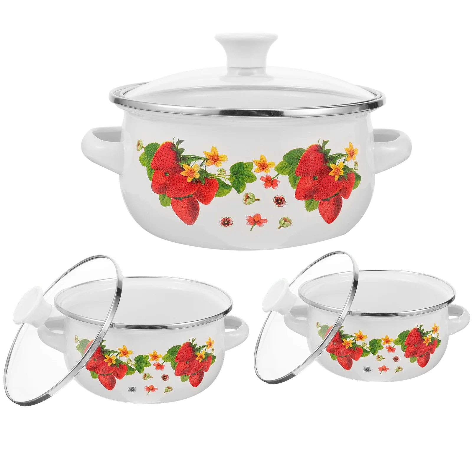 

Kitchen Enamel Stockpot Lid Retro Flower Enamel Stockpot Stew Bean Cooking Pot Vintage Soup Pot Handles Nonstick Cookware