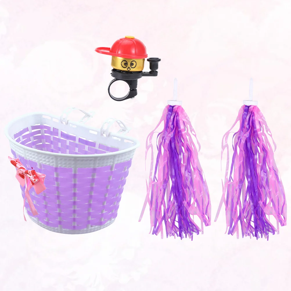 

4 Pcs Basket with Bells Streamers Bike Handlebar Child Accessories Scooter Kids Storage Baskets Toddler
