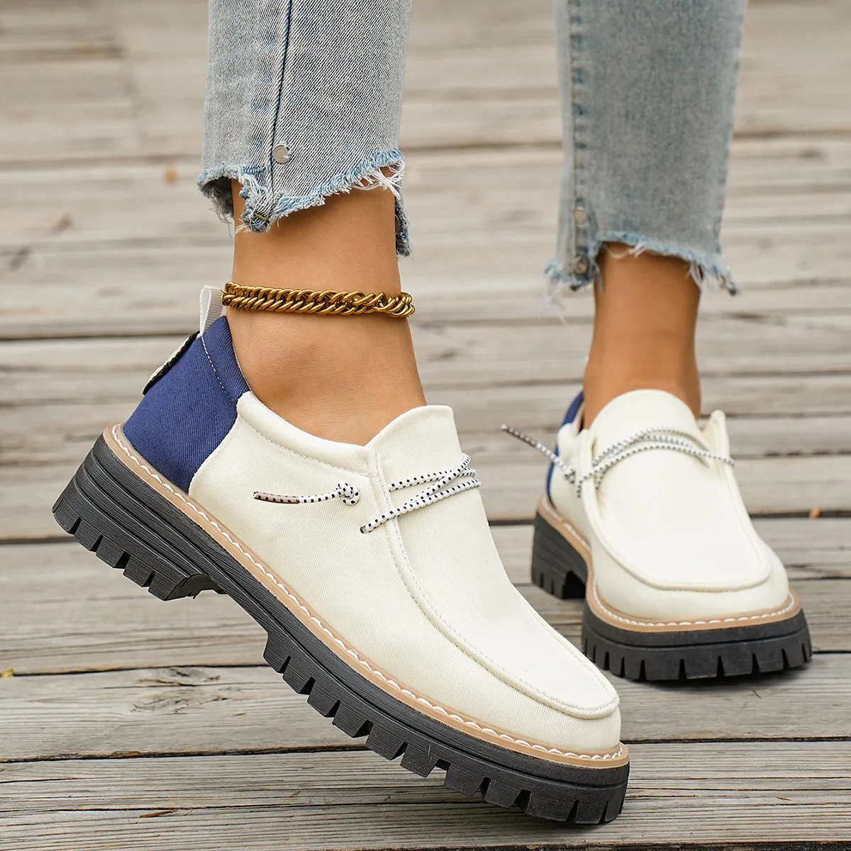 Women Loafers 2025 New Thick Heel Chunky Sole Flats Shoes Comfortable Sneakers Women Spring Autumn British Style Women Shoes