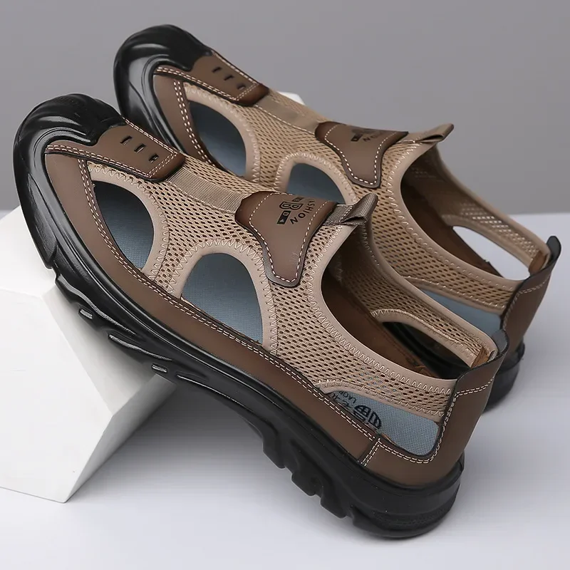 Summer Sandals Breathable Men Shoes Mesh Outdoor Men Hollow Sandals Antiskid Beach Flats Footwear Zapatillas Hombre sports shoes,summer sandals