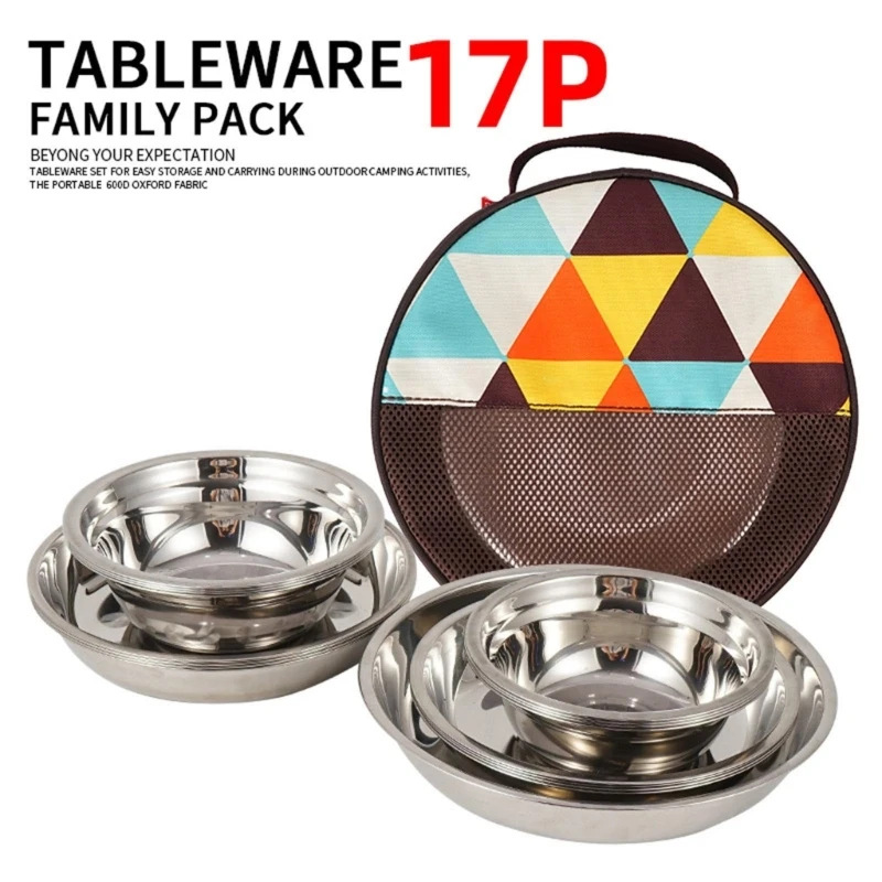 

Набор из 17 тарелок из нержавеющей стали для пикников и барбекю. Легко моющаяся металлическая посуда. Товары для кемпинга на