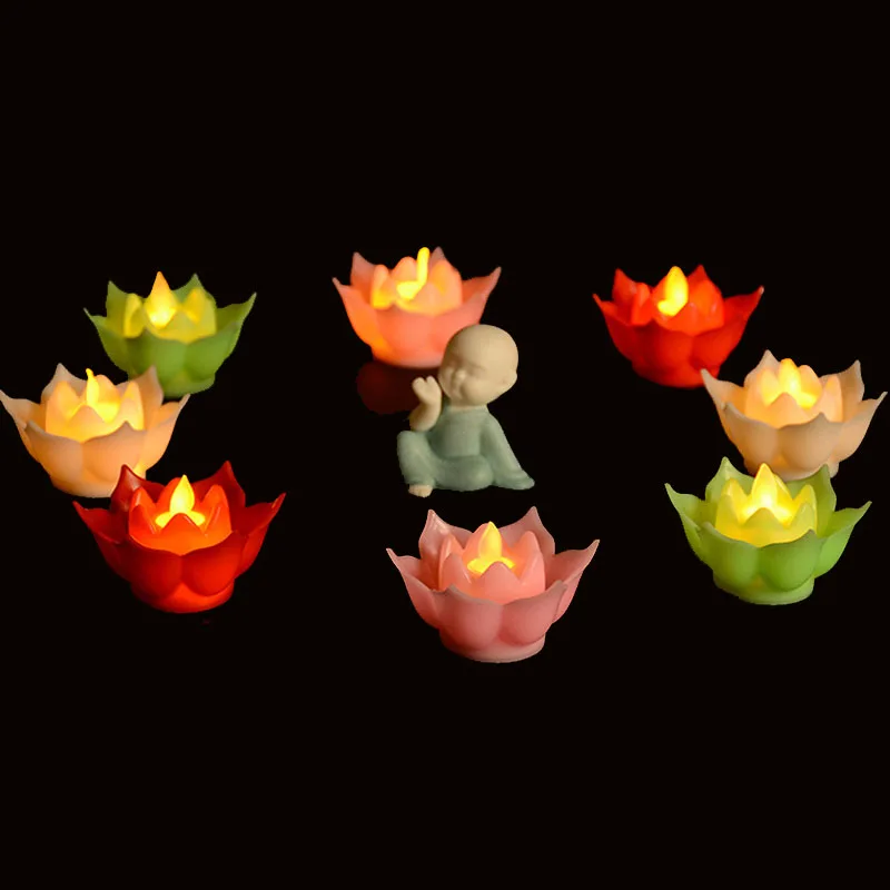 전기 연꽃 부처 양초 빛, 불꽃 없는 영원한 램프, 배터리 작동 티 라이트, DIY 명상 분위기 조명, 6 개