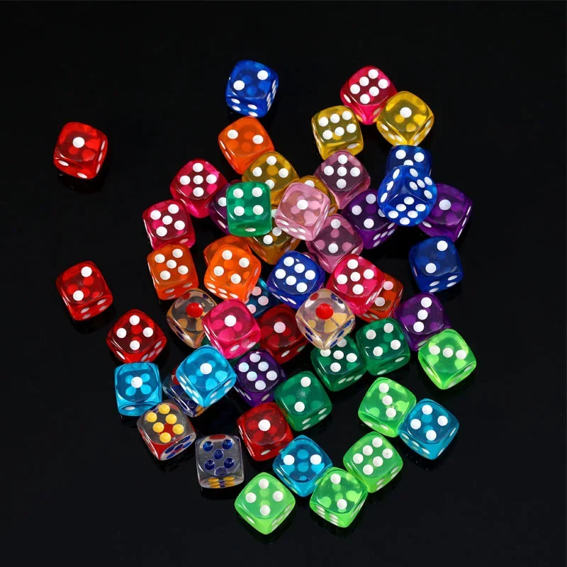 10 PCS/Lot Small Size Transparent Acrylic 6 Sided Dice Set Club/Party/Family Games 14mm game dice,dice set,acrylic dice